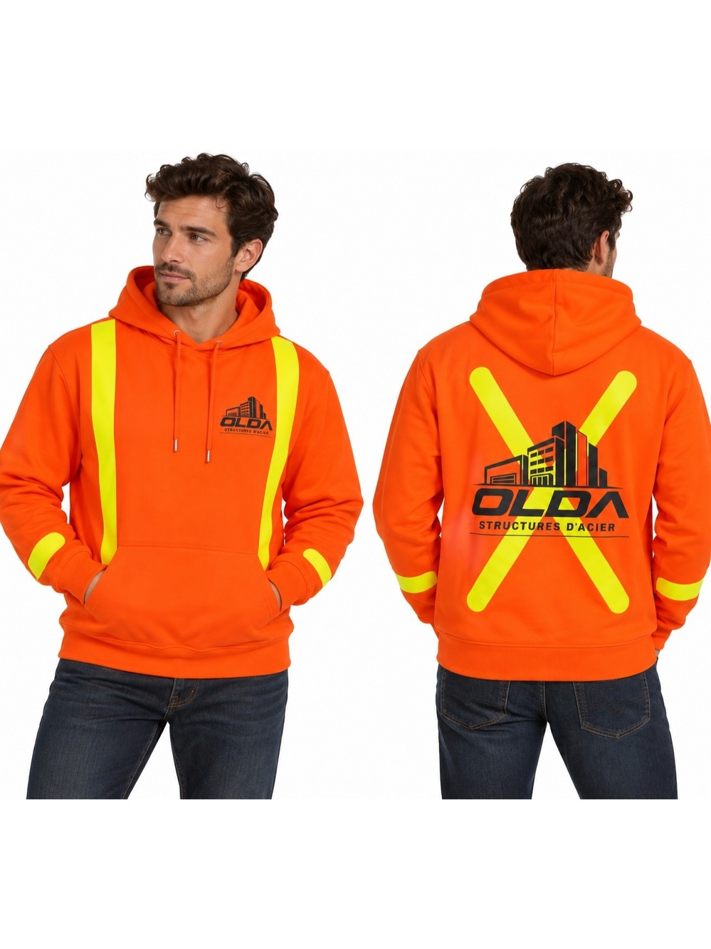 NWOT Men's Size L Orange Construction Hoodie Workwear Streetwear Utility Wear